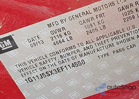 2014 Chevrolet Malibu 2Lz from USA, damaged, VIN 1G11J5SX3EF114550